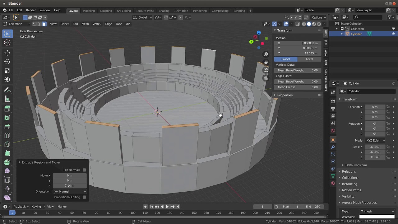 Creating a 3D Arena using Blender 2.81a