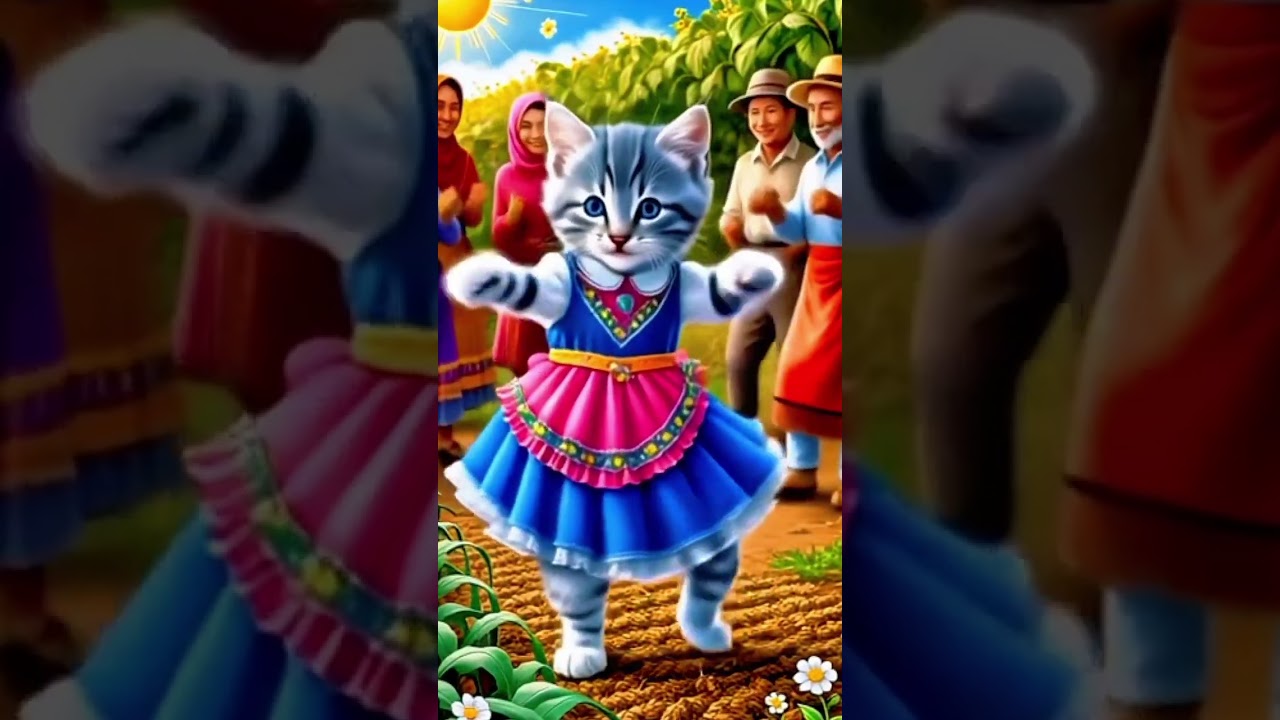 cat dance in pink and blue dress #trending #catshorts #shortsfeed #kittytv #catstudio #catvideos