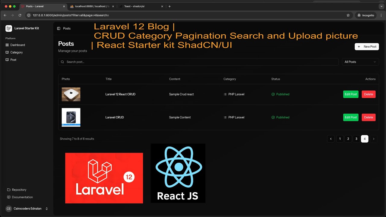 Laravel 12 Blog | CRUD Category Pagination Search and Upload picture | React Starter kit ShadCN/UI
