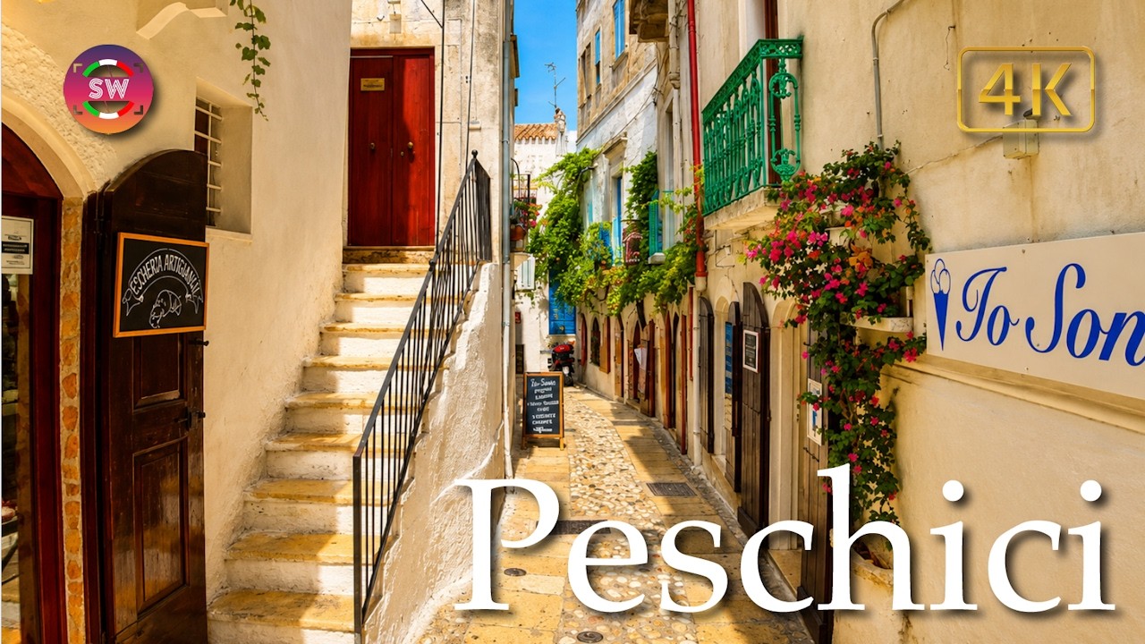 Peschici (Puglia), Italy【Walking Tour】History in Subtitles - 4K