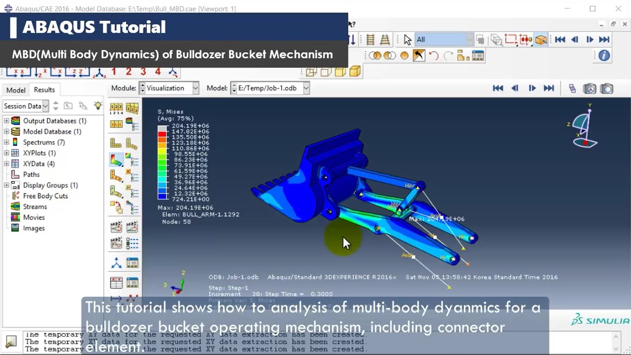 ABAQUS Tutorial | Multi-Body Dynamics(MBD) | Bulldozer Bucket Assembly Mechanism | 16-19