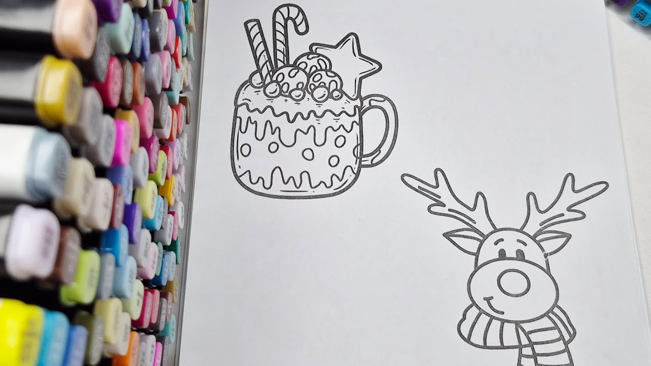 Cozy Winter Coloring ASMR ❄️☕ | Cute Mug & Reindeer | Relax, Sleep & Stress Relief | QAMAR