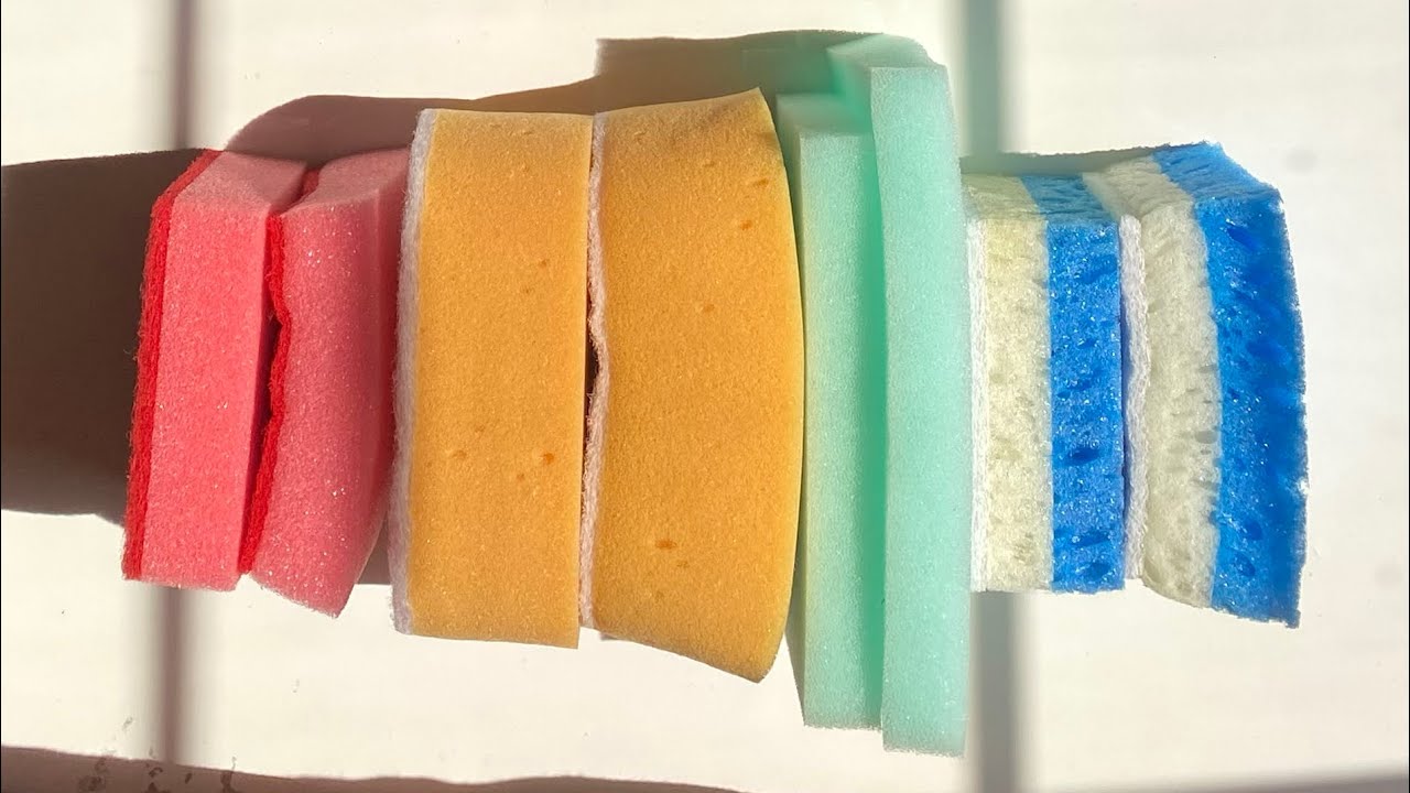 ASMR 🌈 bulk bath + kitchen sponge ripping - dry / jelly crispy foam + scours