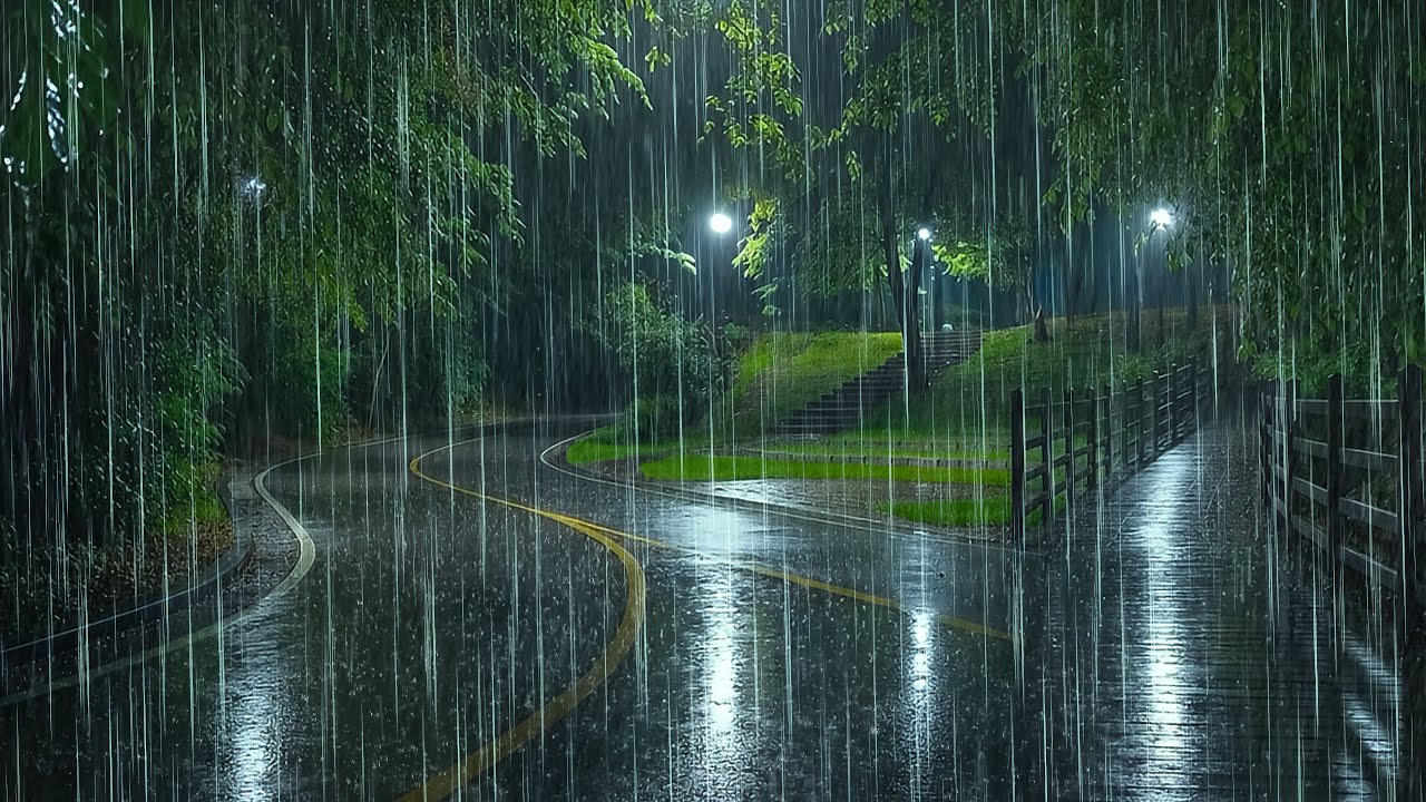 Instant Sleep with Night Rain on an Empty Road | ASMR Heavy Rain for Deep Sleep & Insomnia Cure