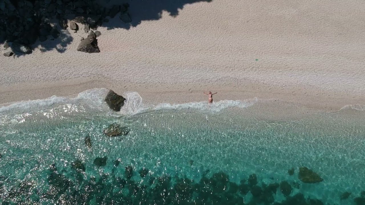 Aerial view of the Plaka Beach in Agios Ioannis.