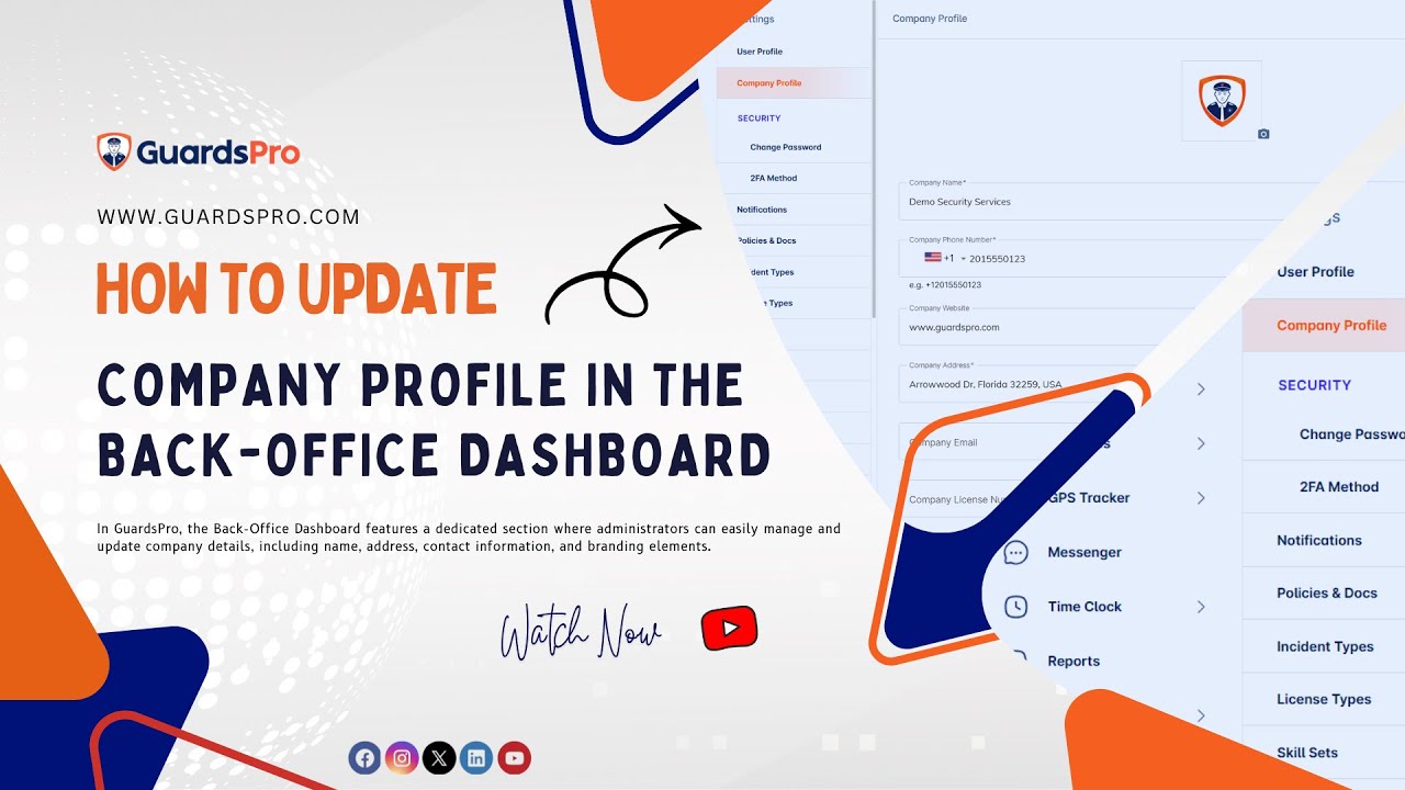 How to update company profile in the Back-Office Dashboard? -GuardsPro Support Center Video