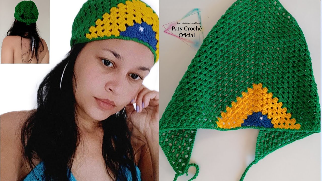 Bandana de Crochê Brasil 🇧🇷 tendência vende muito 😻