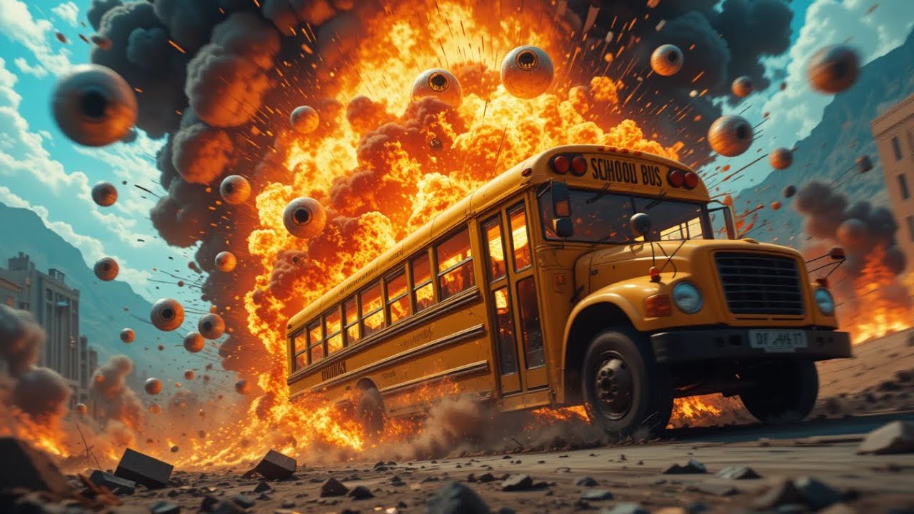 The kitten encountered a mutated school bus monster on its way to school! 👁️🚌🐱😨