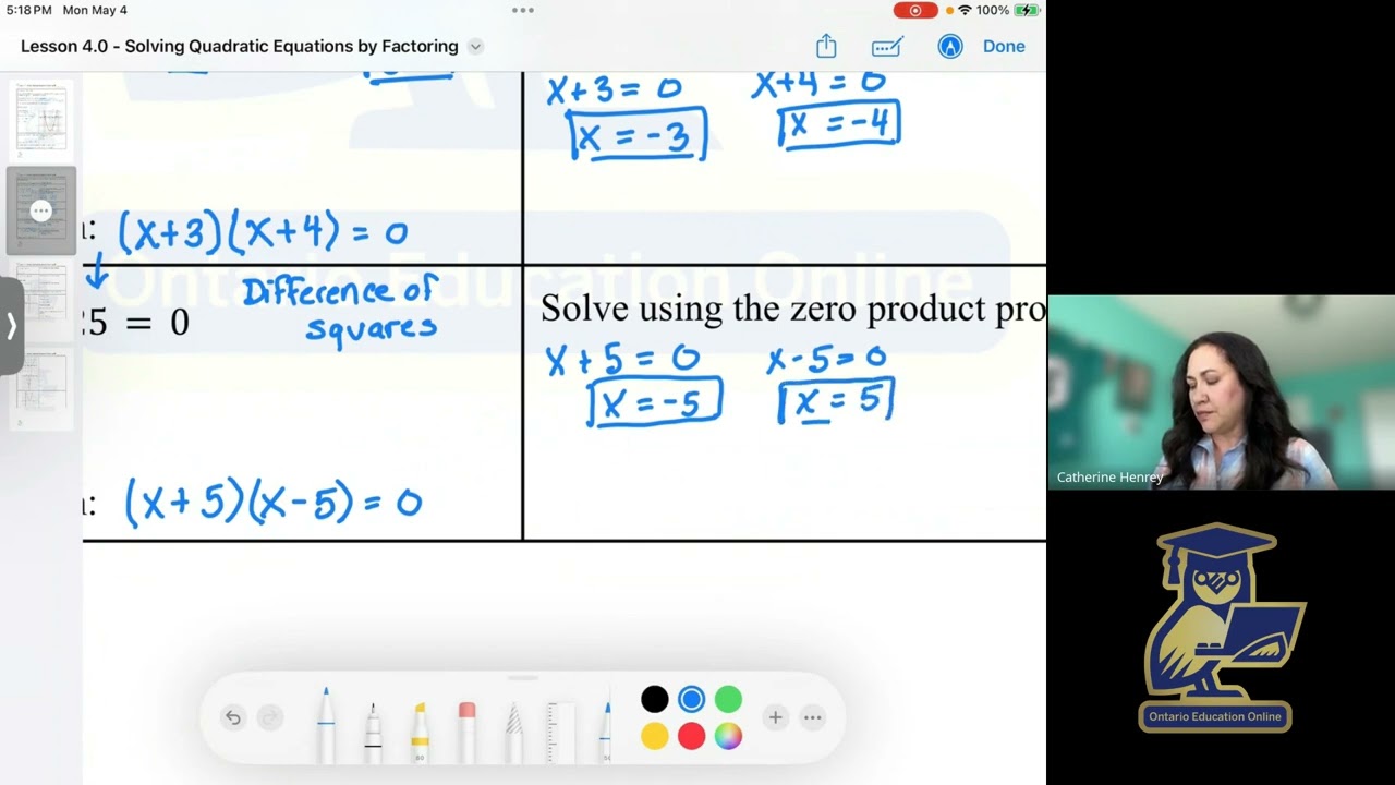 MPM2D Grade 10 Math: Solving Quadratic Equations by Factoring