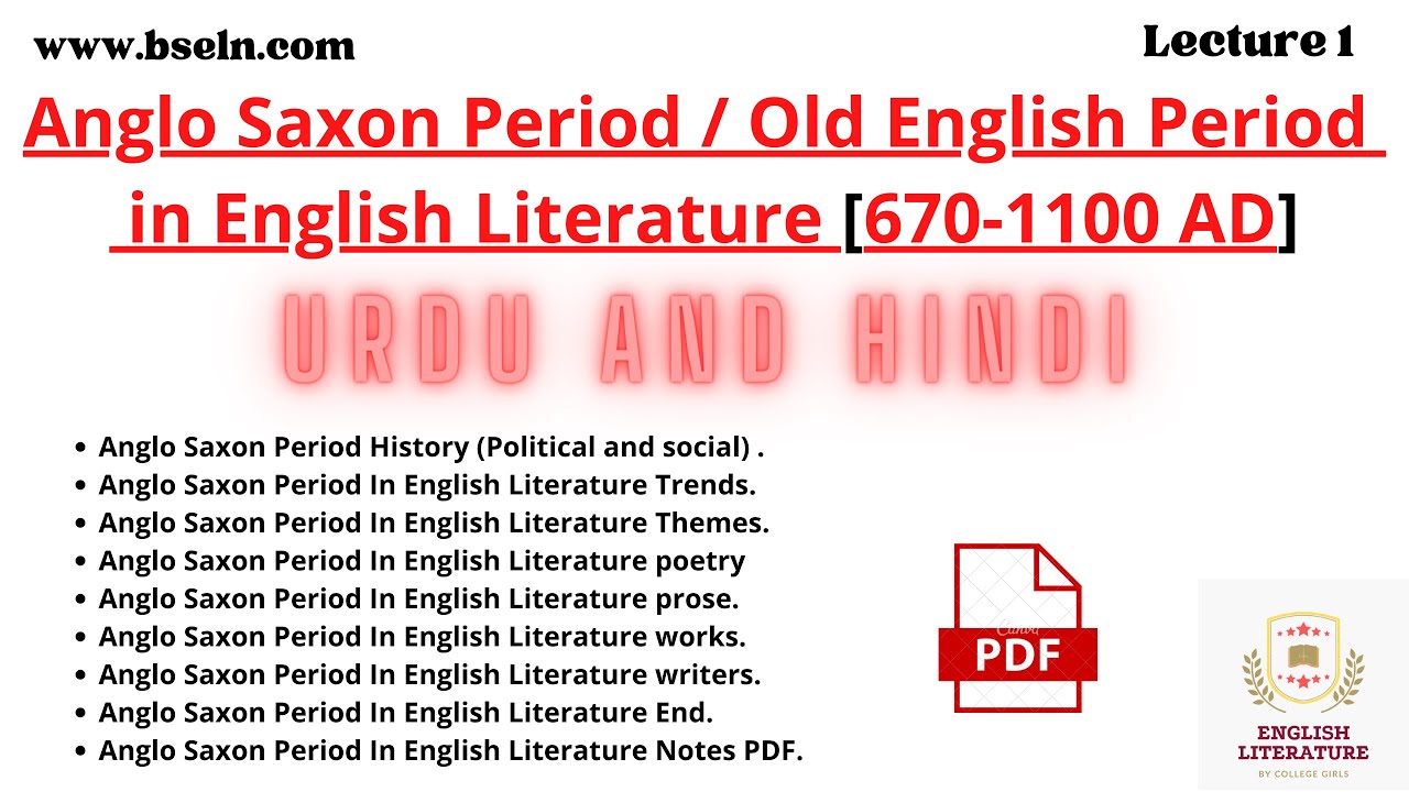 Anglo Saxon Period in English Literature in Urdu | Old English Period In Urdu. with Notes PDF.