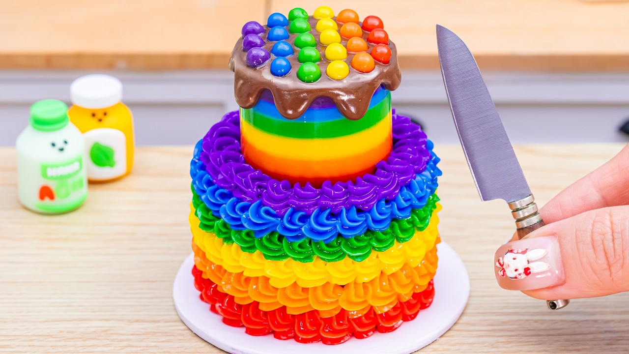 Mini Rainbow Cake Recipe With Chocolate 🌈 Colorful Rainbow Buttercream Cake Decorating and DIY