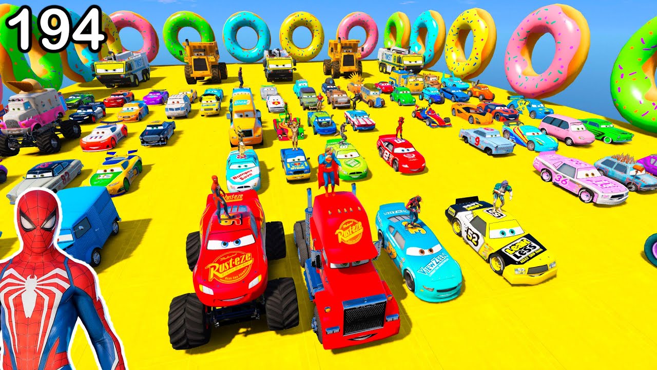 GTA V Mods Stunt Car Racing Challenge By SPIDERMAN With Amazing DISNEY CARS AND MCQUEEN ep 194