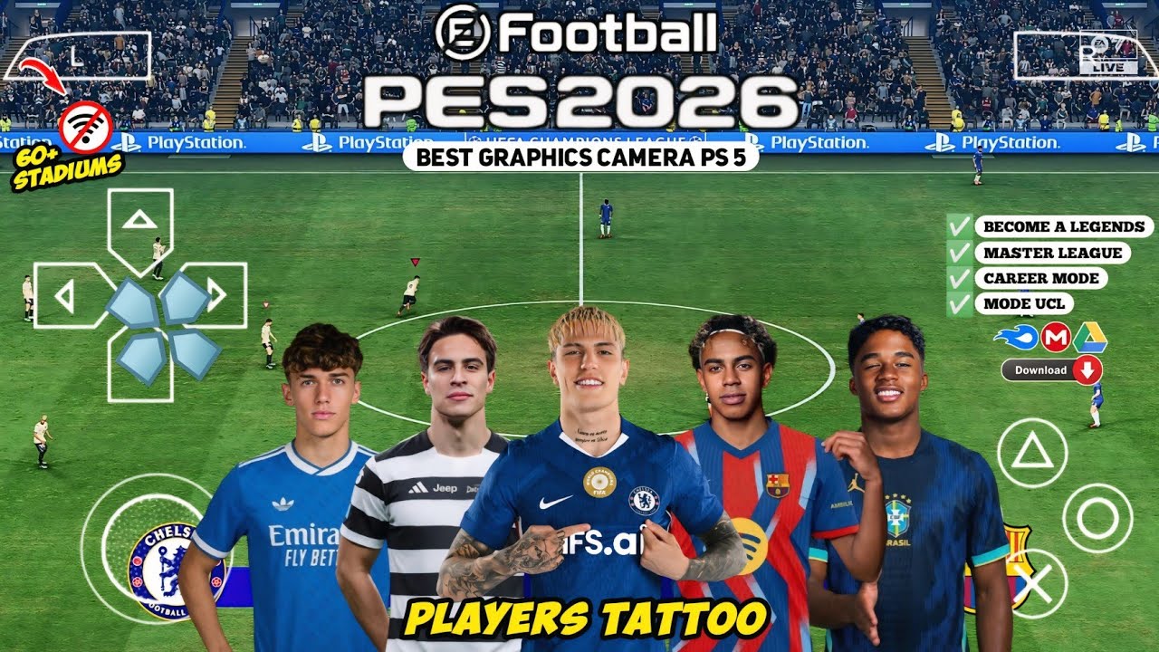 eFootball PES 2026 PPSSPP Android Offline Full Update UCL & League Kits 25/26 Season 4k Graphics
