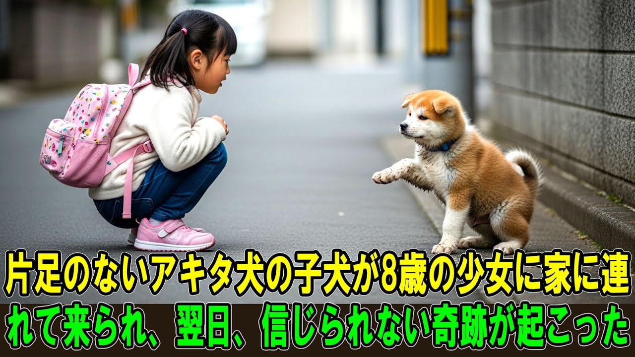【奇跡の実話】 片足のないアキタ犬の子犬が道に迷っていた…8歳の少女が家に連れて帰り、翌日、信じられない奇跡が起こった。
