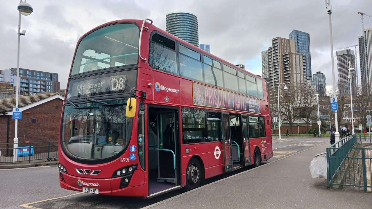Full Journey London Route D8 Crossharbour Asda - Stratford (Loud Voith) BJ11EAP 16991 Stagecoach