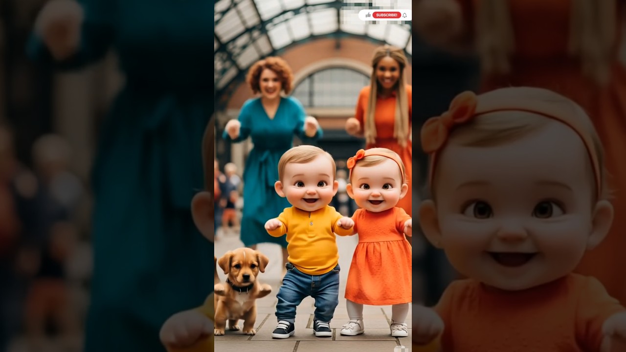 Adorable Twins Dancing at the Station with a Cute Puppy | The Dancing Cuties Shorts#shorts