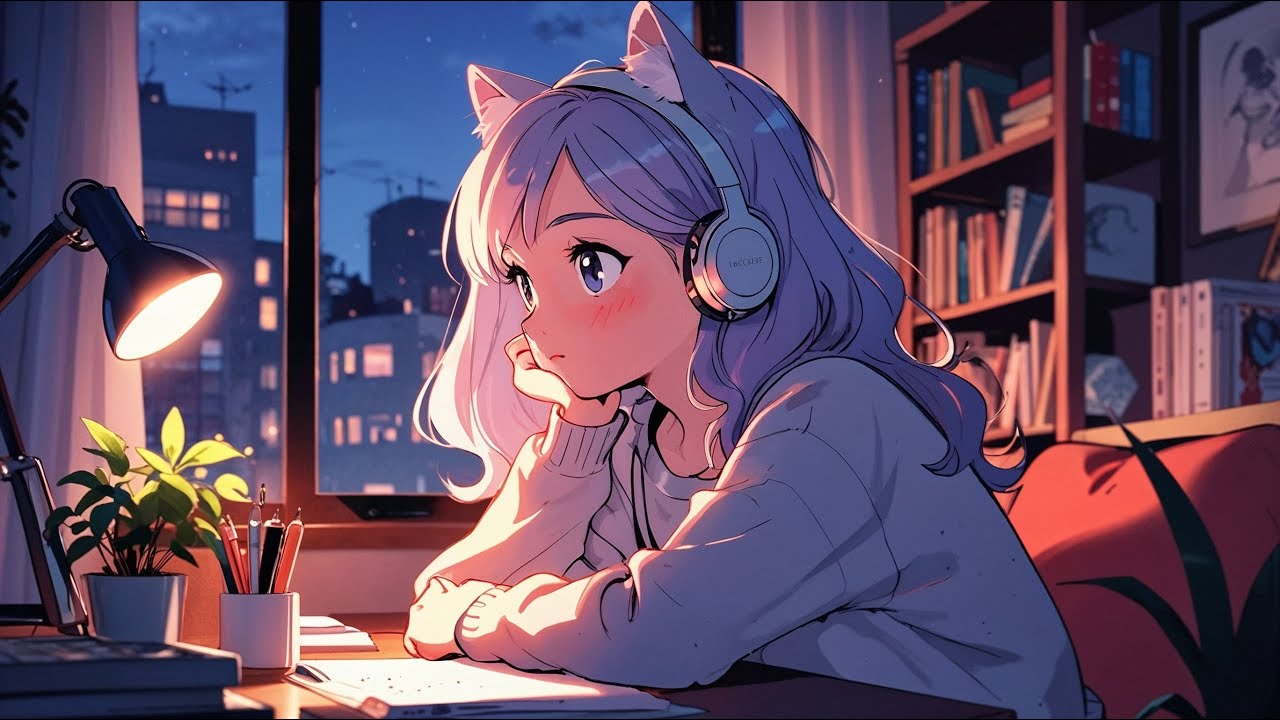 Purple Hair Cat Girl Deep Focus Lofi — Work & Study Mix