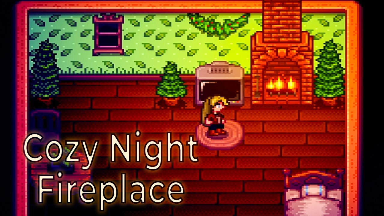 Cozy Stardew Valley Night 🌙Fireplace & Rain Ambience to Relax / Study (1 Hour)