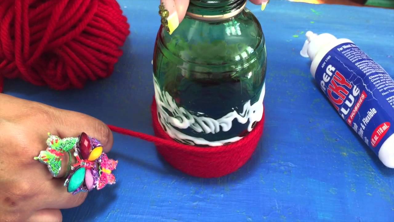 DECORA FRASCOS O BOTELLAS DE VIDRIO CON LANA
