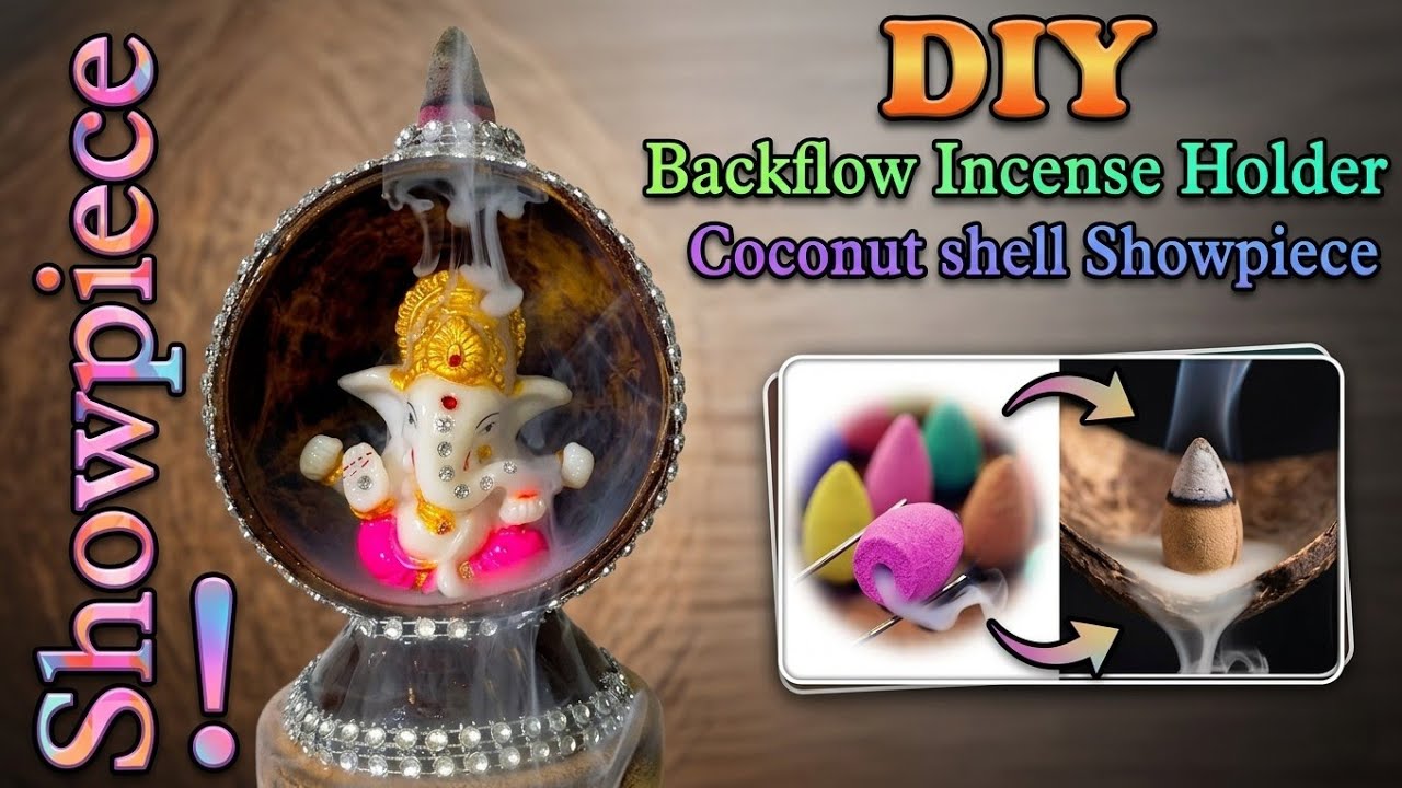 DIY Coconut shell Backflow Incense Holder // Ganesh Smoke Backflow Showpiece // Home decor ideas