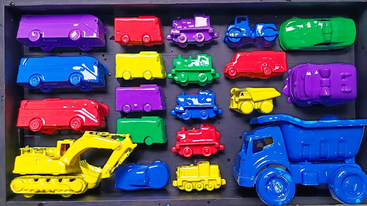 Membersihkan Mainan, Tayo, Kereta api, Truk Pasir, Bus, Robocar, Mobil Polisi, McQueen, Excavator