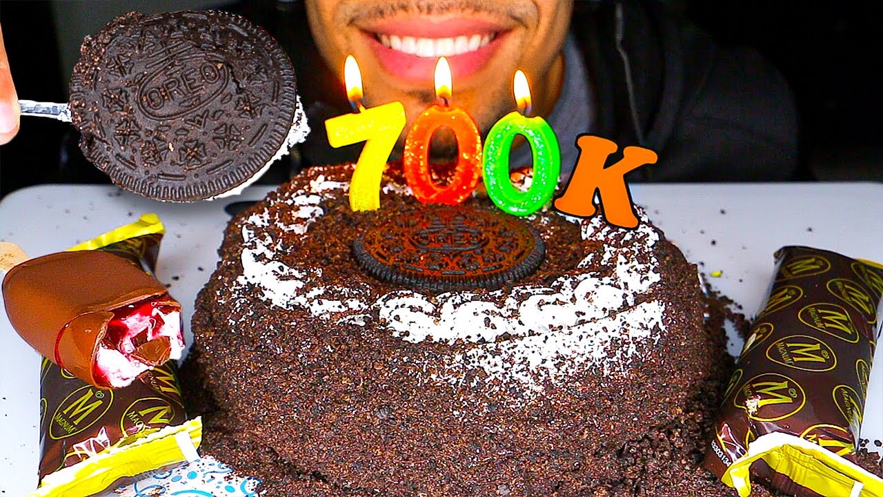 ASMR OREO ICE CREAM CAKE MAGNUM BARS SOFT EATING SOUNDS JERRY 700K CELEBRATION MUKBANG 먹방 THANK U