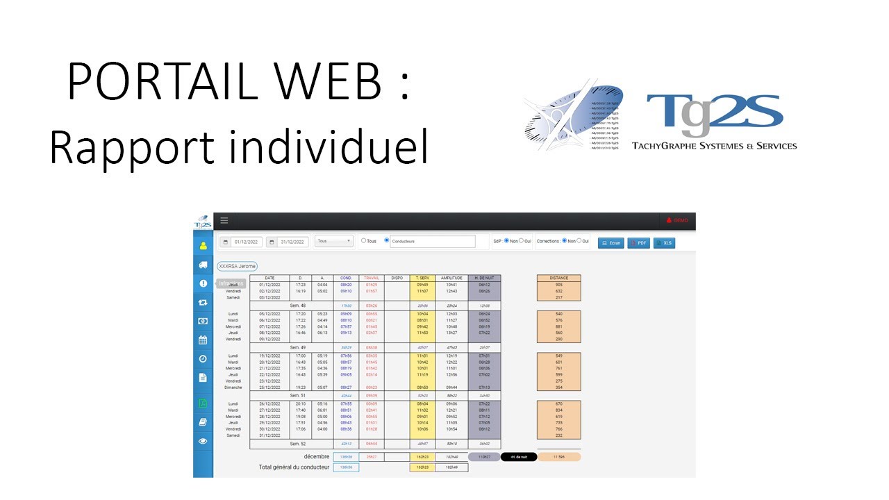 Portail WEB : le rapport individuel du conducteur