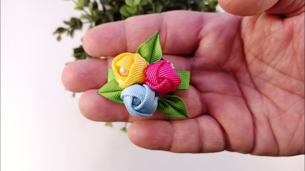 Ribbon Flower Hair Clip | DIY Colorful Hair Clip | Tutorial 9