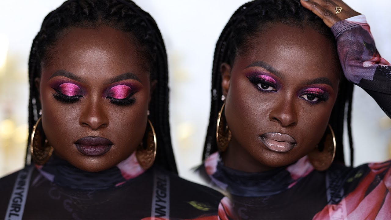 Purple Pink Halo Eye Makeup Look On Hooded Eyes + Two Lip Options | Ohemaa