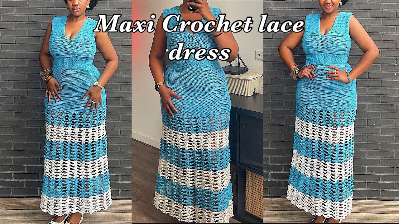 Crochet Lace maxi dress| V neckline fitted maxi dress tutorial  #crochetdress #maxidress #lacedress
