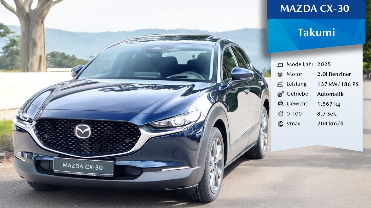 2025 Mazda CX-30 Takumi 2.0L 186ps | Deep Crystal Blue (42F) | 360° Ansicht + Innenraum (4K)