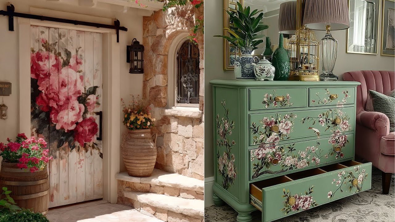 🌹🍃 VINTAGE FLORAL HAND-PAINTED Furniture & Door Designs | Cottage Dreams Bloom in Shabby Chic Style 