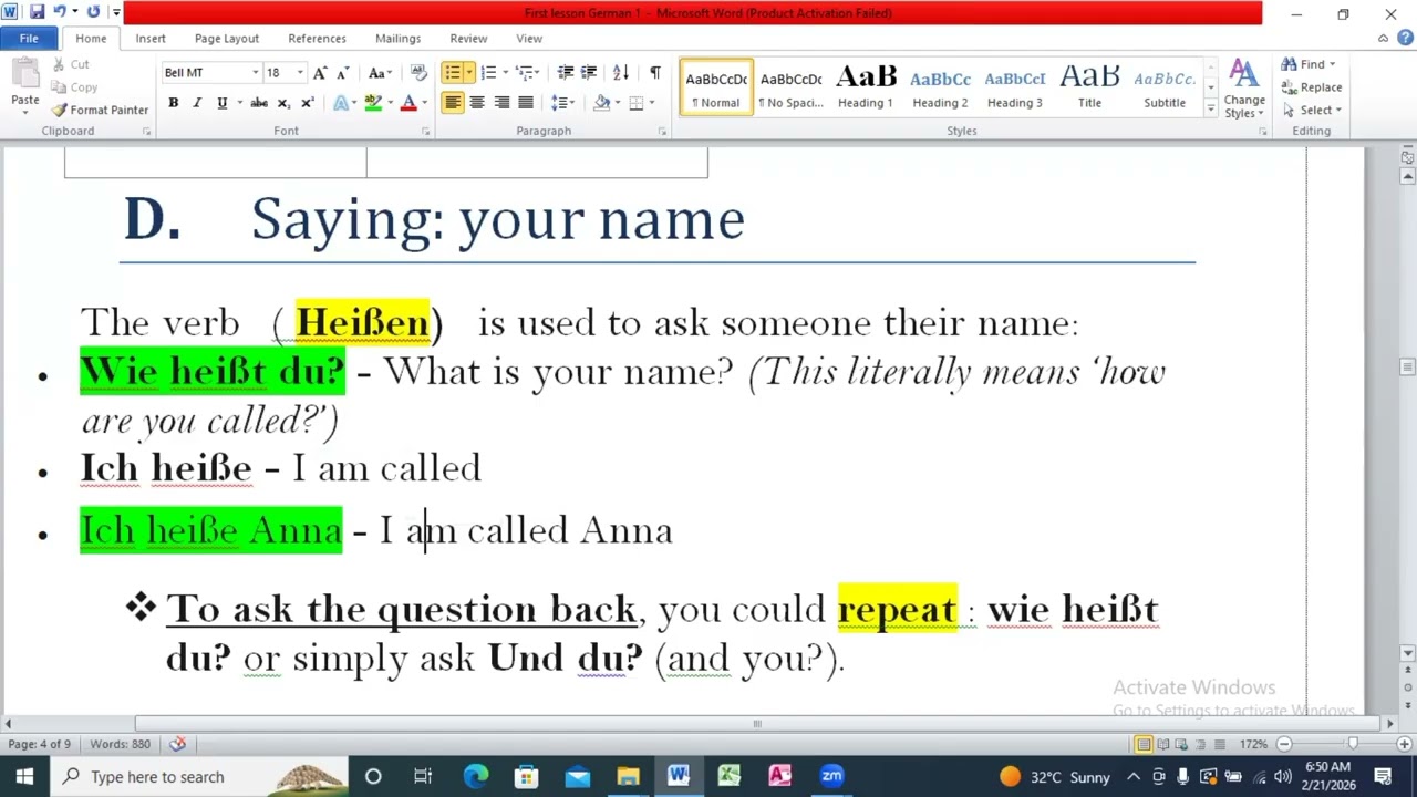 GERMAN LESSON 1 