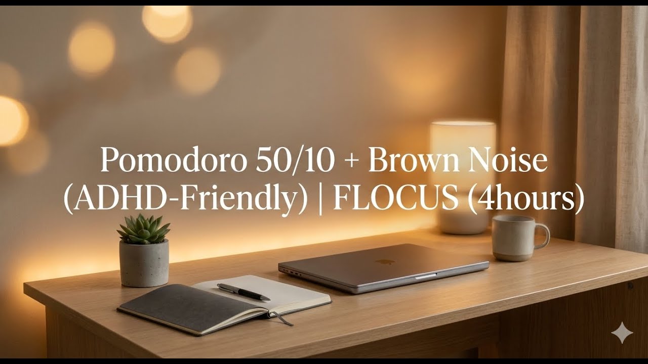 Pomodoro 50/10 + Brown Noise| Deep Focus, Flow State, Study, Work (No Vocals) | FLOCUS (4hours)