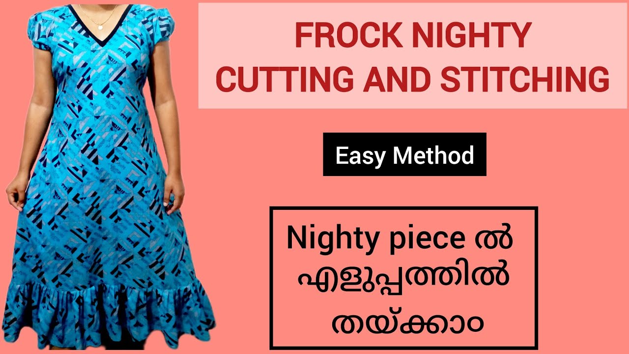 Frock Nighty Cutting And Stitching Easy Method For Beginners/Frock Nighty With Puff Sleeves