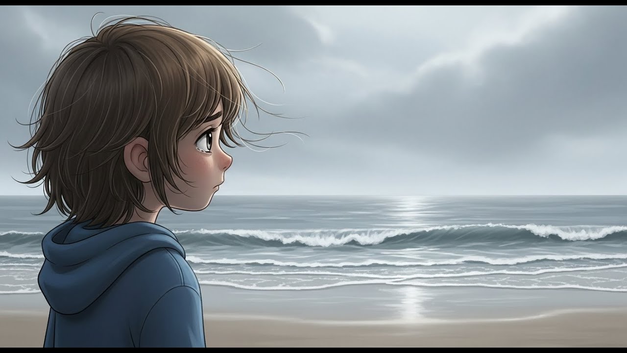 Sad Relaxing Music with Ocean Animation. Calm Sea Mood for Sleep and Focus