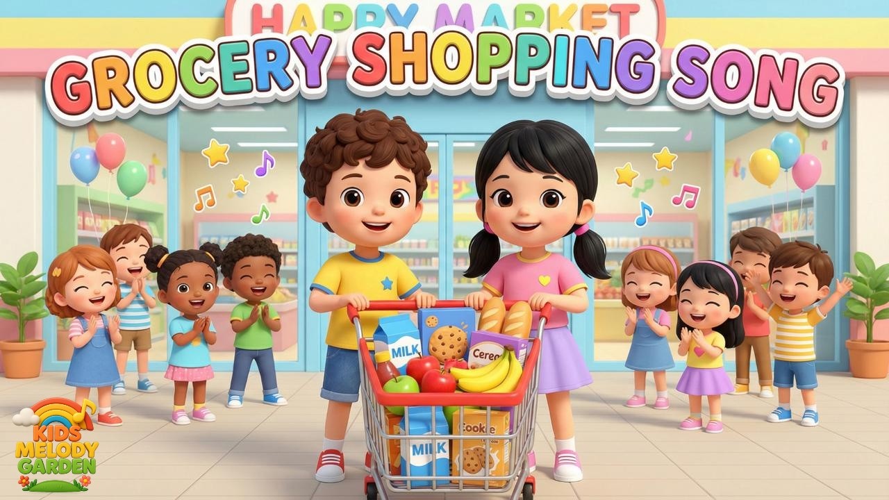Grocery Shopping Song🛒🍎| Supermarket Song for Kids | Fun Learning Nursery Rhyme | Kids Melody Garden