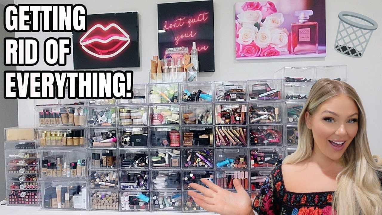 BIGGEST DECLUTTER EVER 😱 GETTING RID OF ALL MY MAKEUP | KELLY STRACK