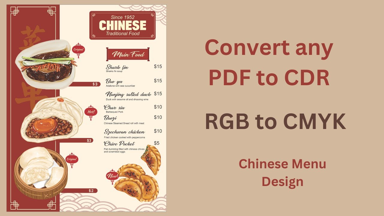 Convert PDF file to CDR | RGB to CMYK | Chinese Menu |M-5|Menu card|Restaurant Menu|Fast Food Menu