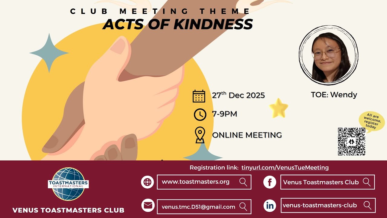 Venus Toastmasters Club- Acts of Kindness (108th Meeting 2025.12.27)