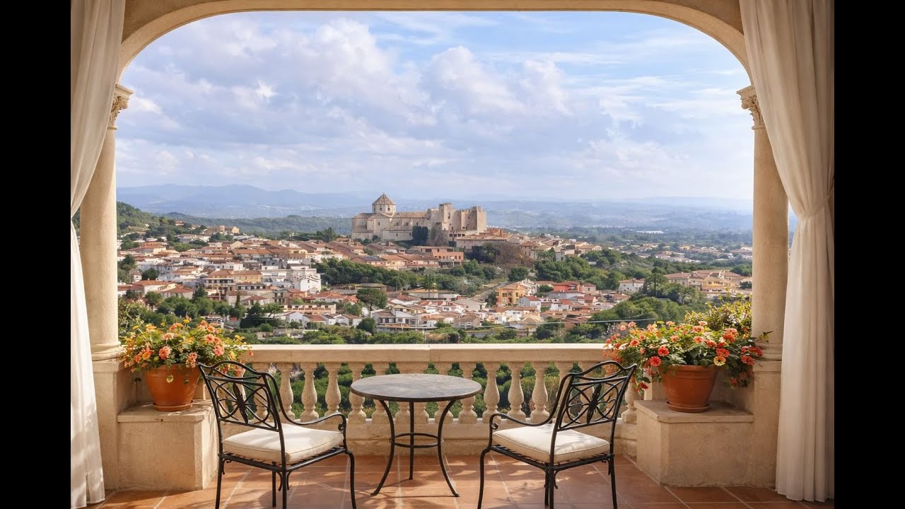A Quiet Terrace View of a Mediterranean Town 🌿 | Moving Clouds & Gentle Wind (1 Hour) 🪟