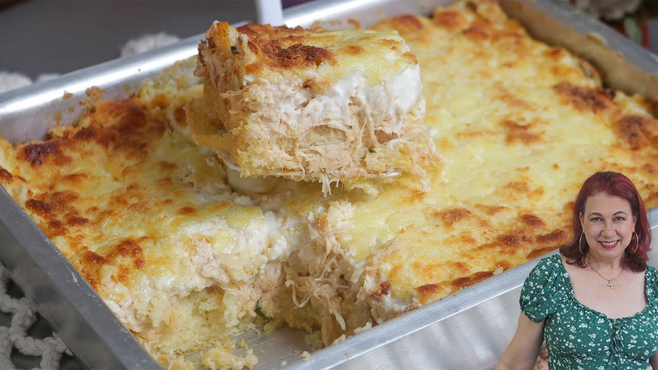 A FAMOSA TORTA SALGADA DE MASSA MOLE COM CREME DE LEITE SUPER FÁCIL DE FAZER | SÓ MEXER TUDO
