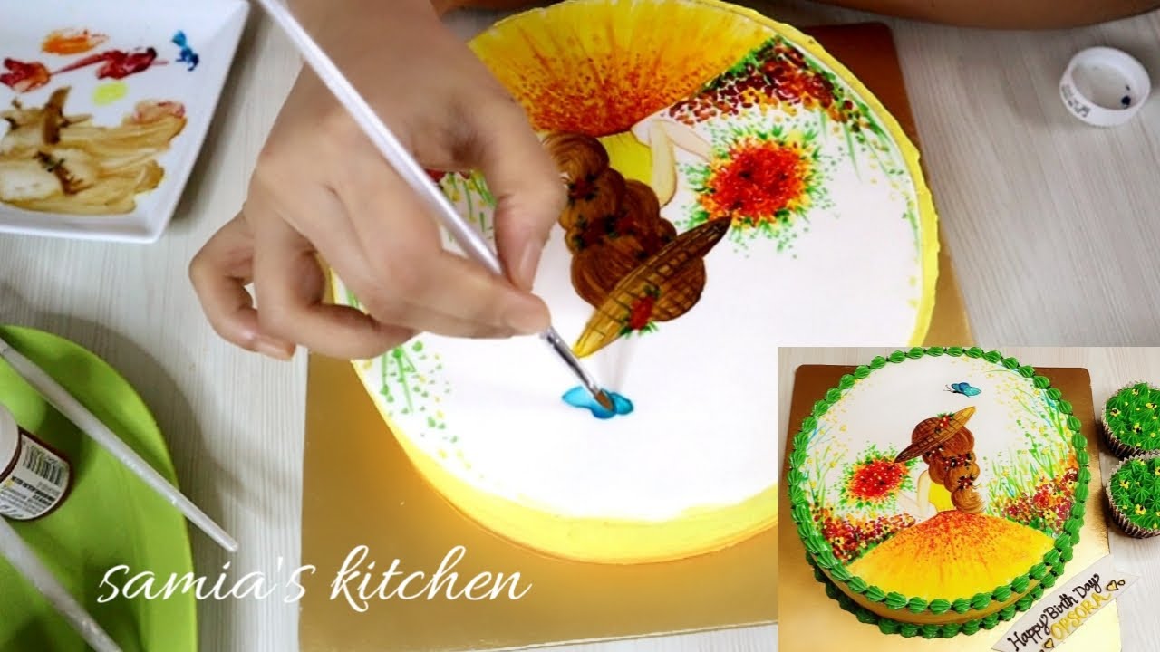Hand Painting Cake On Fondant | Buttercream Base Cake | Cake Decoration