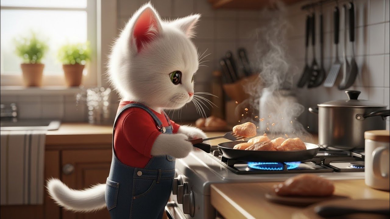 The Little Kitten Who Cooked for Her Tired Mother 🐾💖