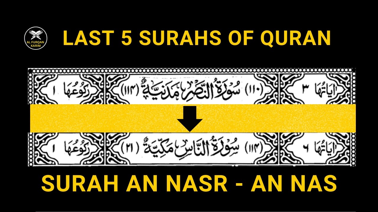 Last 5 Surahs of Quran | 4 Quls | Surah Kafirun, Ikhlas, Falaq, Nas | Beautiful Quran Recitation