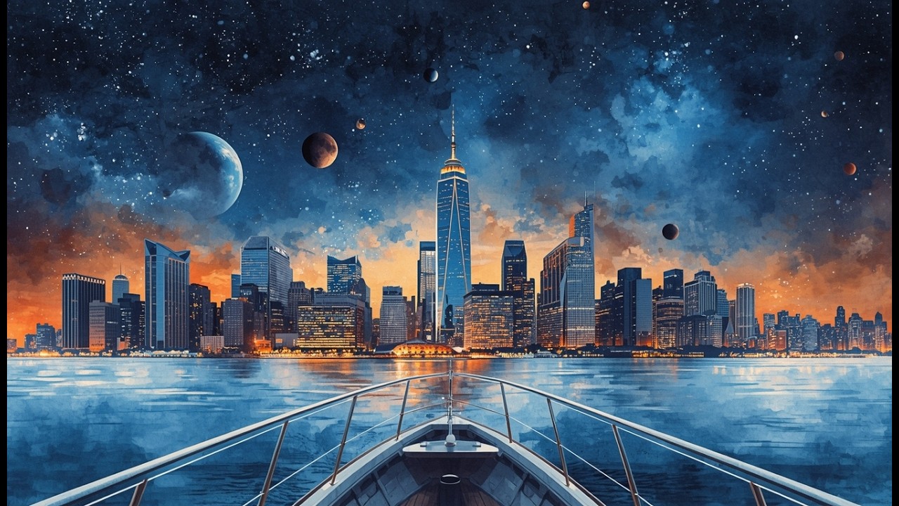 4K Wall Art Cosmic Skyline Watercolor Art for TV 1 Hour No Sound
