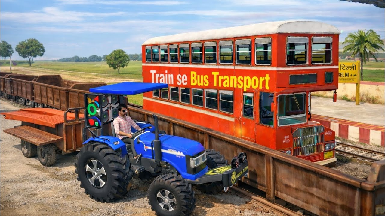 Train se bus Ko Kiya transport 🚌 tractor ofroading games | indian vehicle simulator 3d 