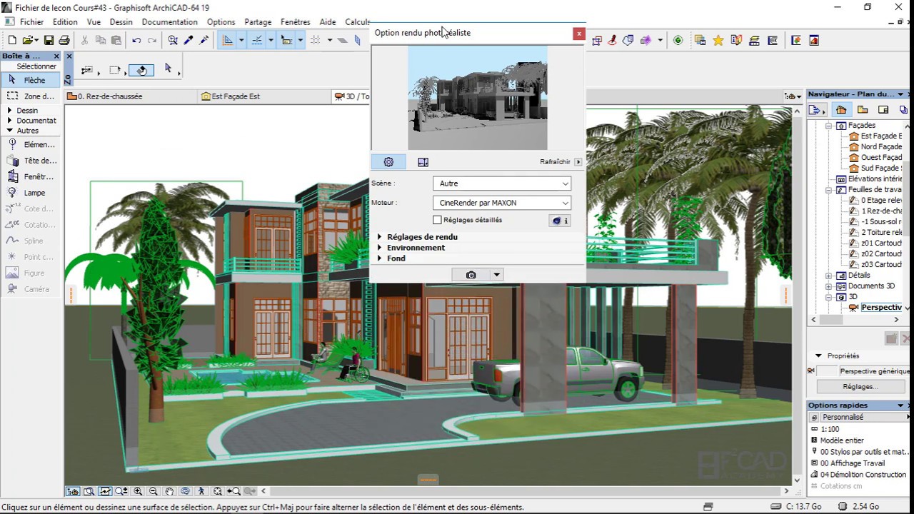 Rendu sur ArchiCAD avec les options avancées de Cinerender
