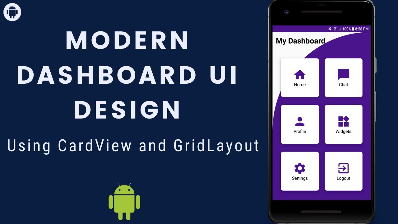 Modern Dashboard UI Design Android Studio Tutorial | Cardview Android Studio | Grid layout Android