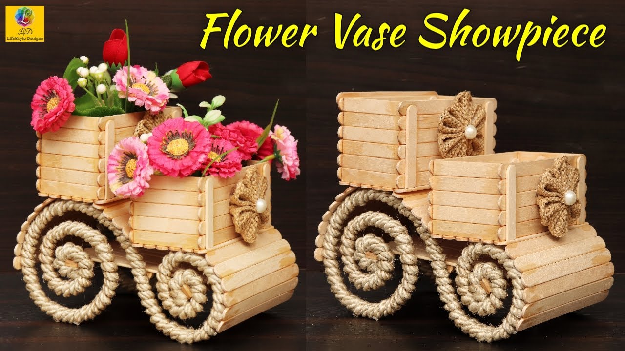 How to Make Flower Vase with Jute Rope and Popsicle Sticks | Jute Art and Craft Decoration Design